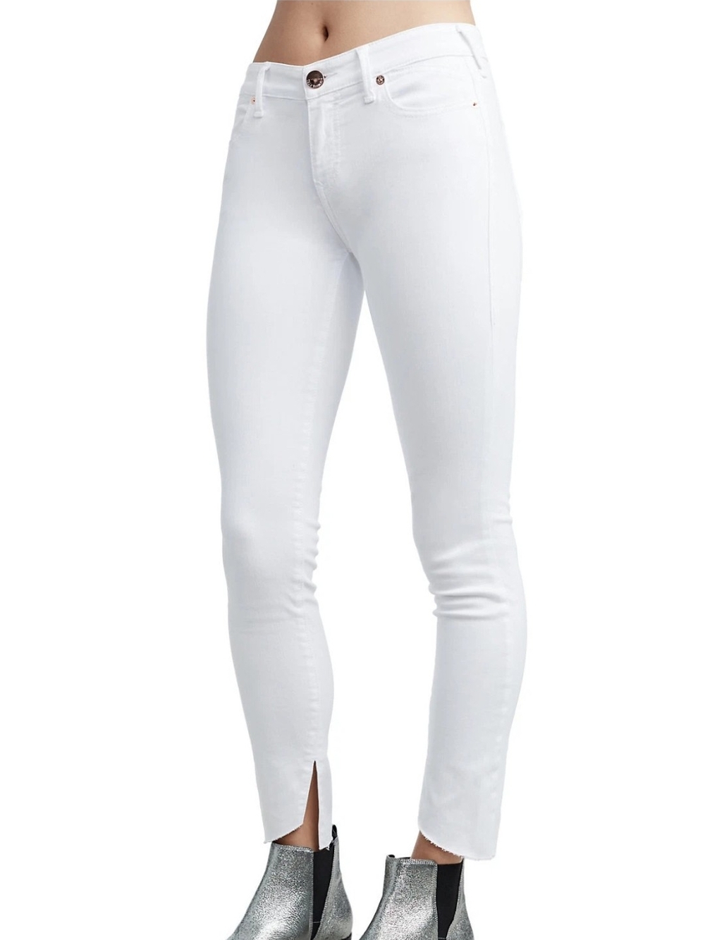 True Religion White Skinny Ankle Jeans with Front Slit Hem
